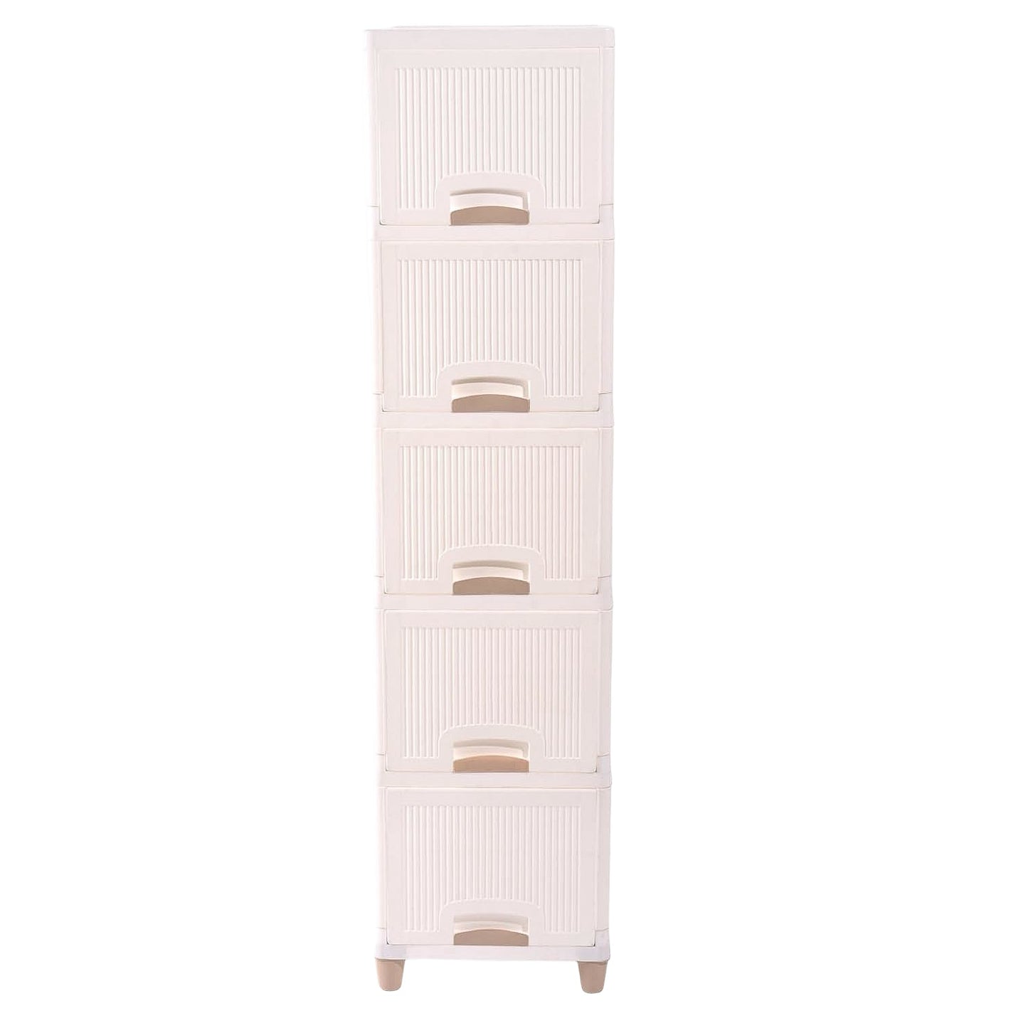 Stacked plastic storage drawers ideal for toys and clothes organization