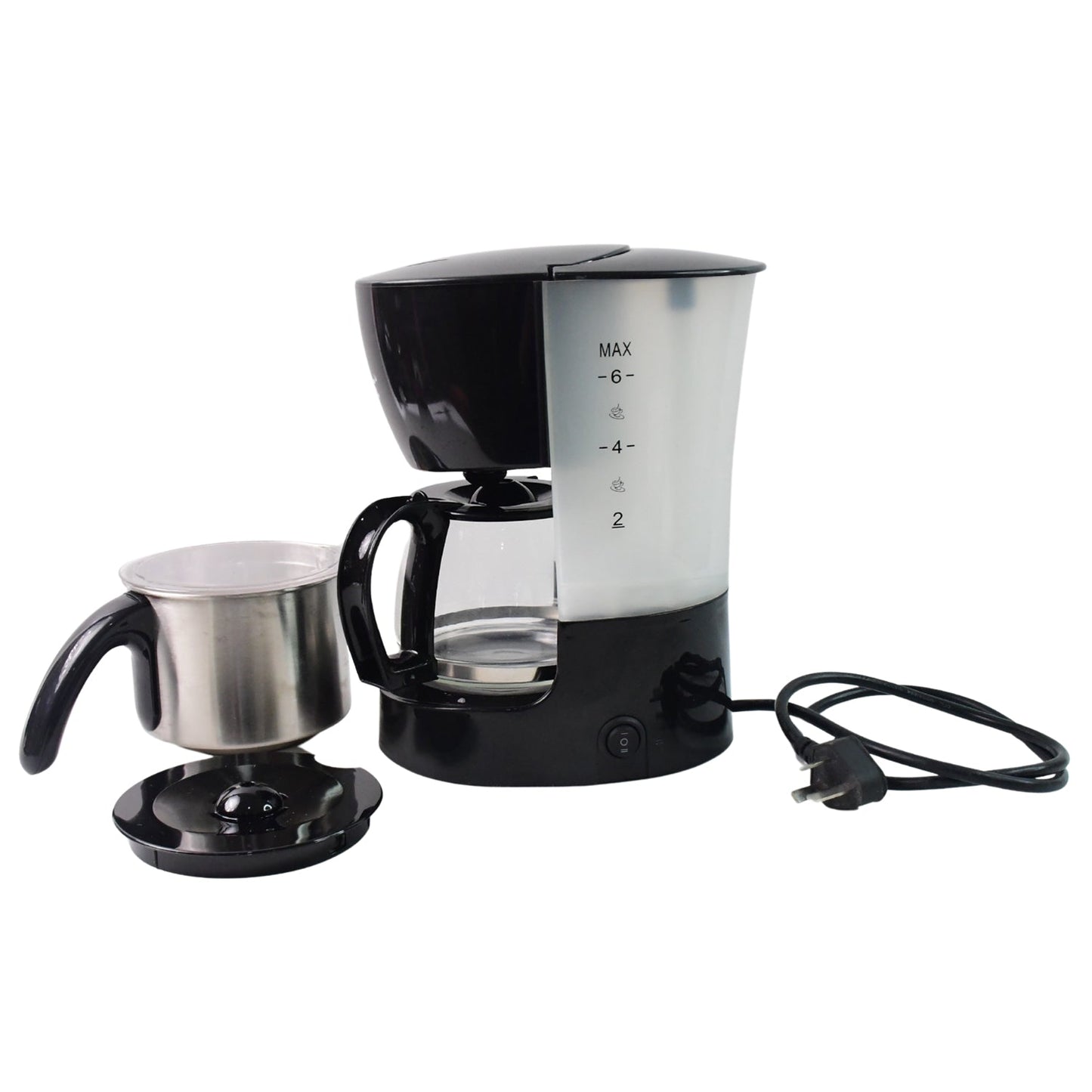 Side view of compact and stylish automatic drip coffee maker