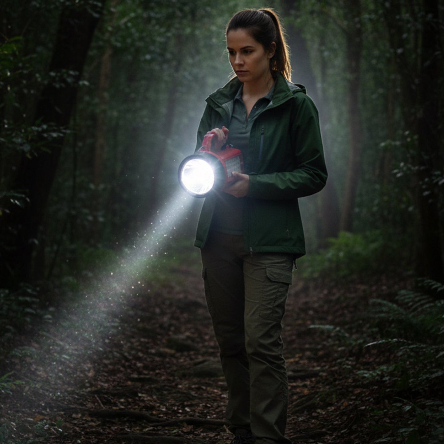 Portable torch light showing front spotlight