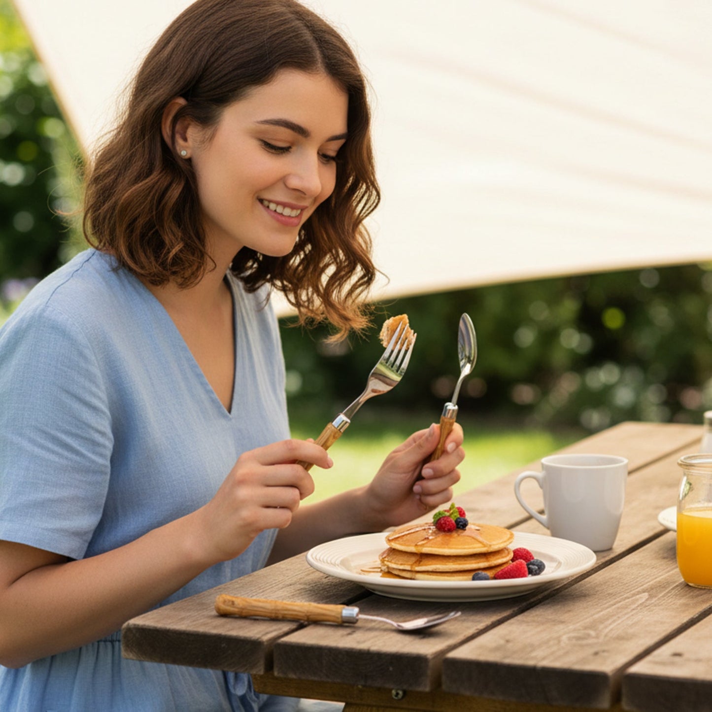Wooden finish flatware set for elegant table setting