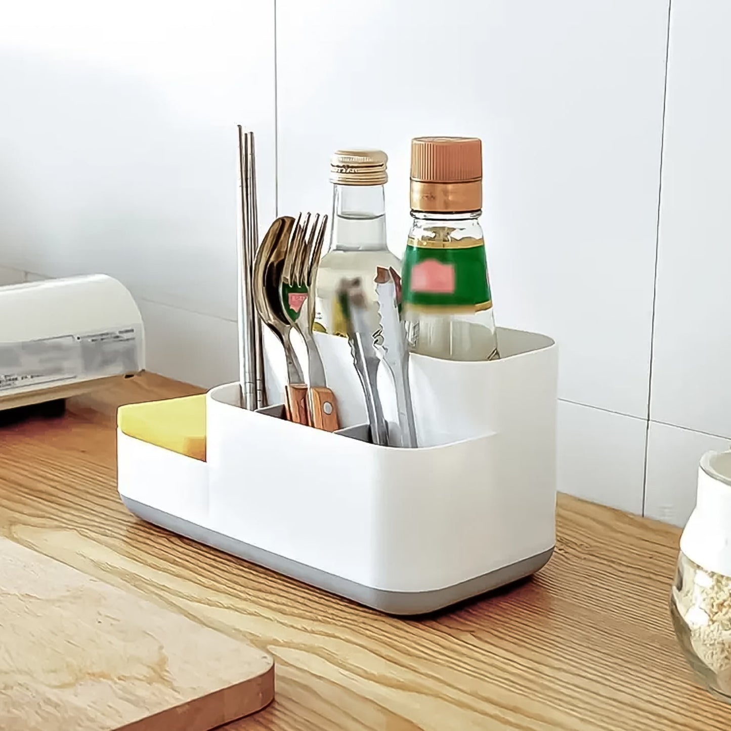 Durable plastic organizer with 5 compartments for small essentials.
