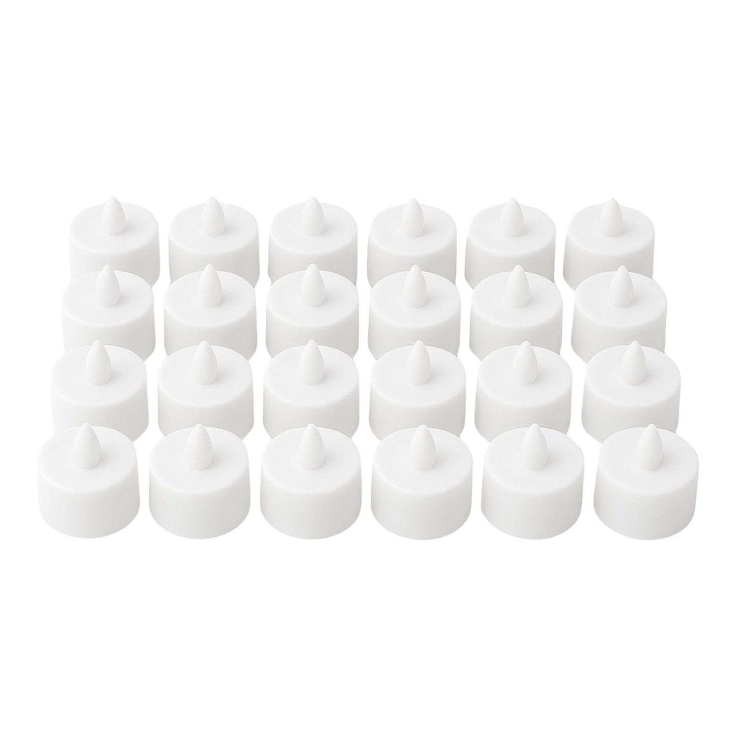 Multiple battery-operated tealights illuminating a dark room.