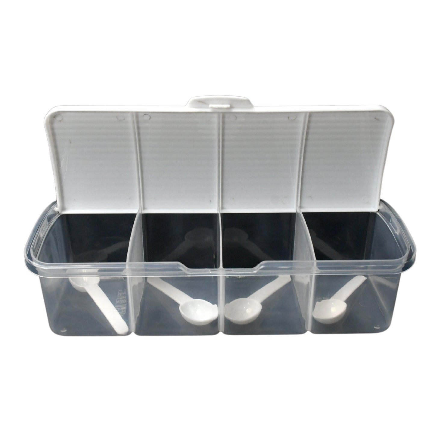Kitchen countertop organized with the Tidy Table 4-section storage container.