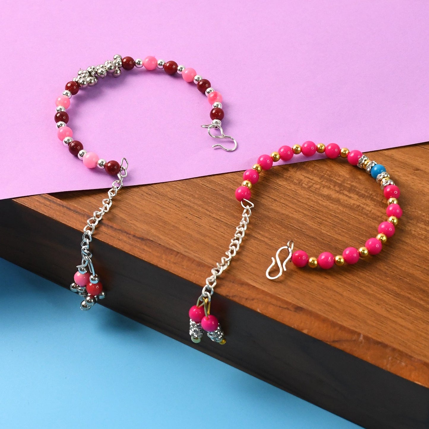 Handmade beaded bracelet featuring multicolor stones and decorative charms