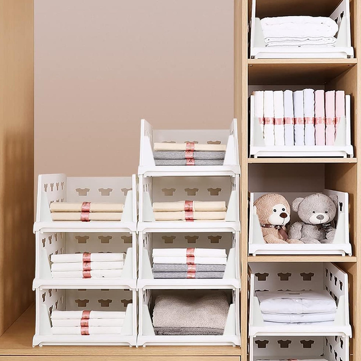A 4-layer foldable stackable storage cart in a modern kitchen setting.