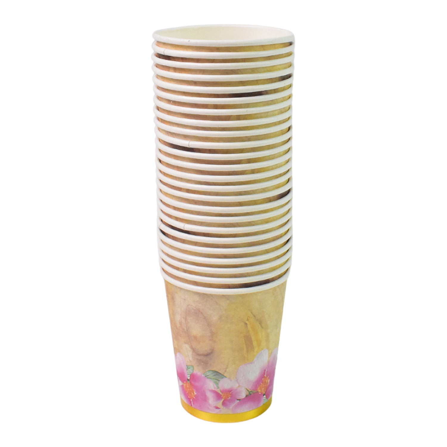 A set of 24 mixed design disposable paper cups, highlighting the variety of patterns.