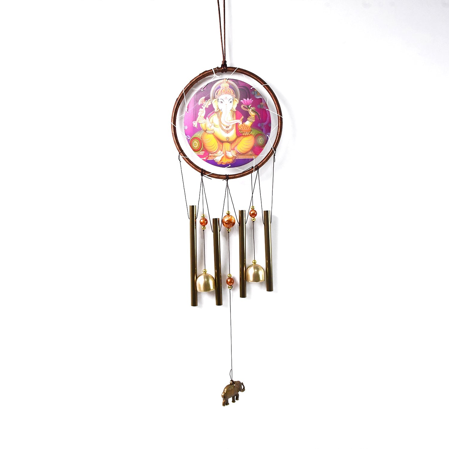 Metal bells and ropes of Lord Ganesh Wind Chimes producing soothing sounds