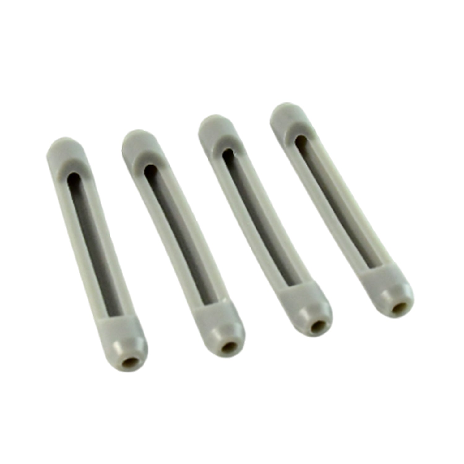 Four eyeglass temple tip sleeves displayed together showing silicone texture