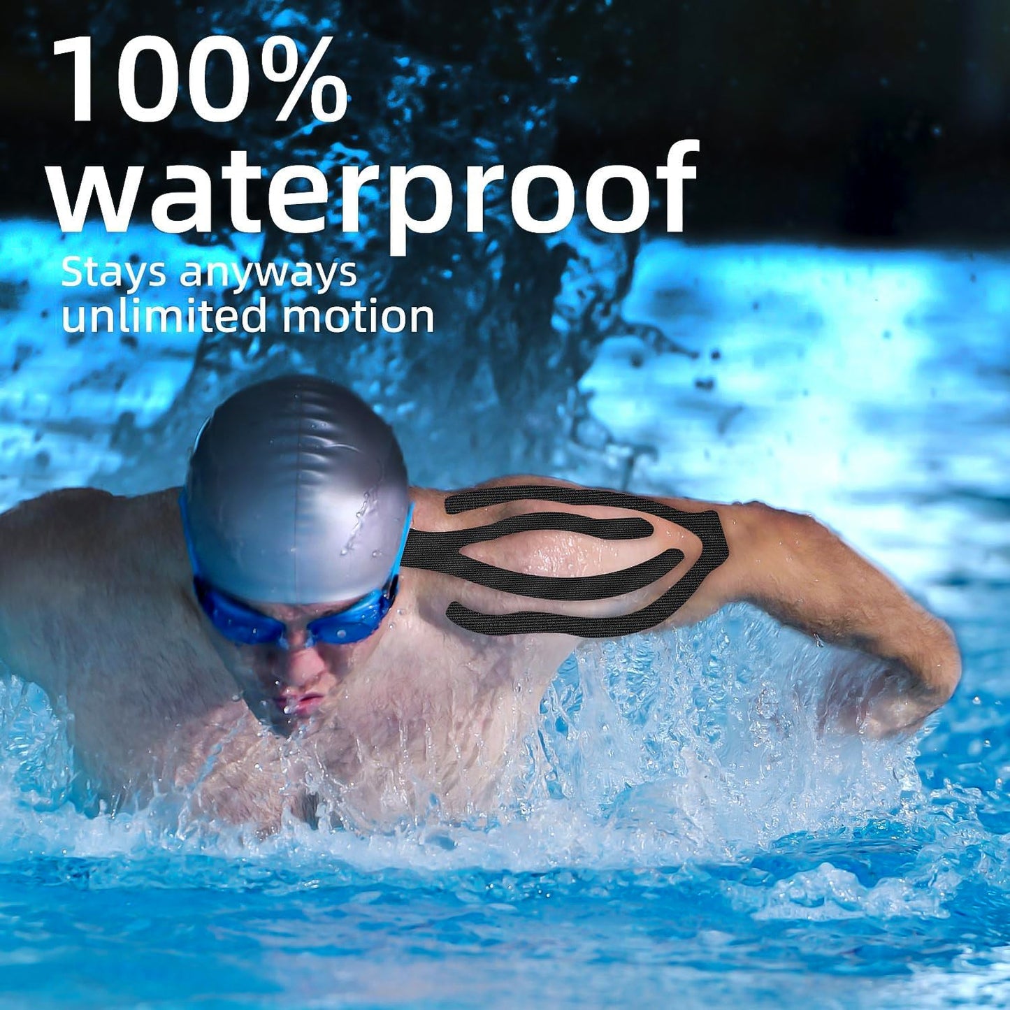 Kinesiology Tape applied to a shoulder, offering injury support and enhanced mobility.