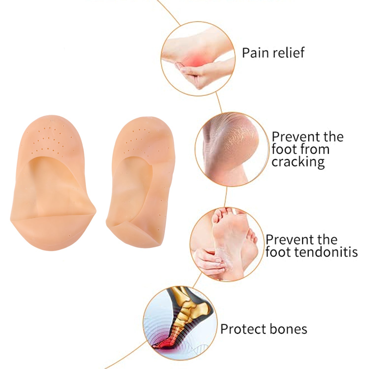 Display of soft silicone heel socks for daily foot care