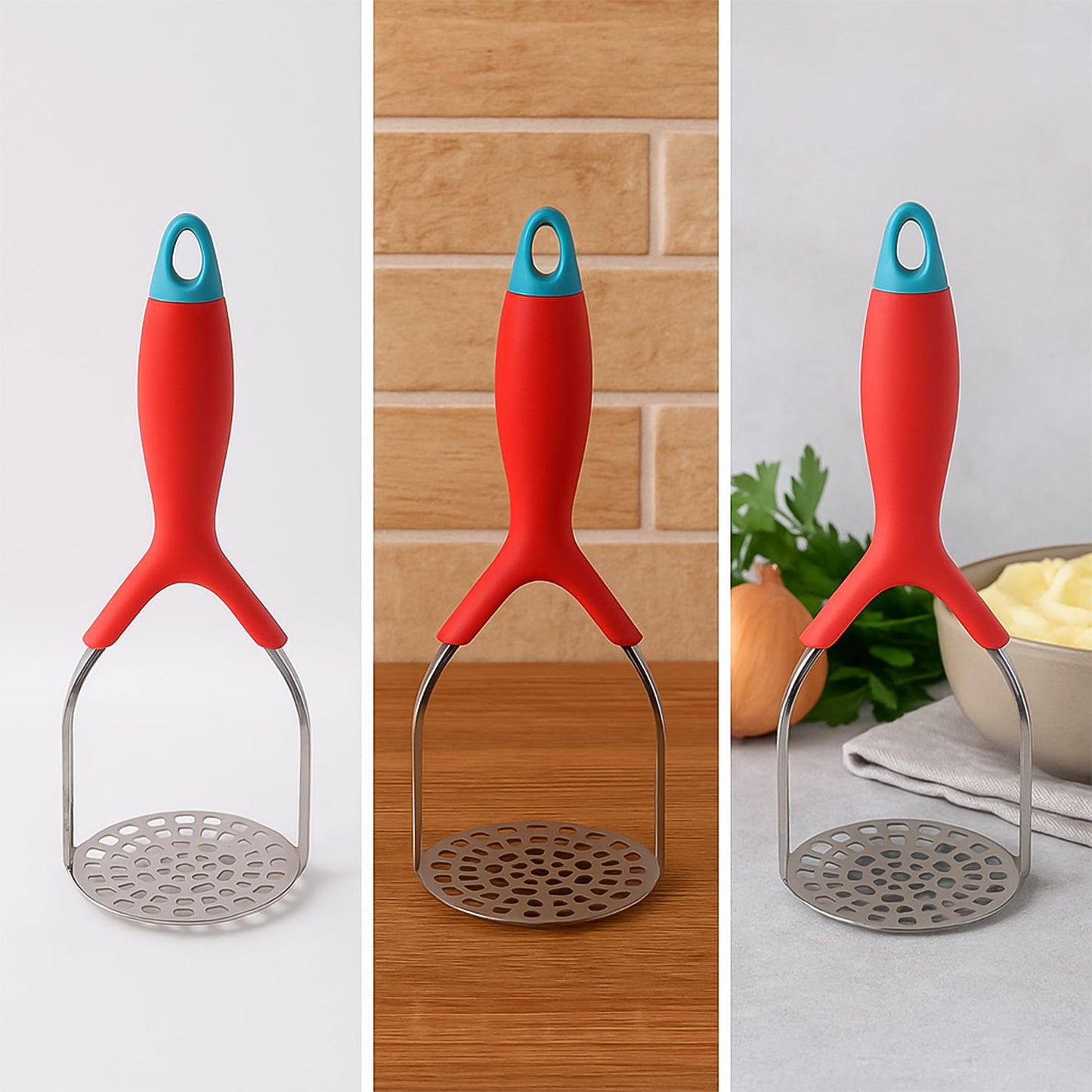Durable Supermom Kitchen Food Masher with a thick pressing plate for heavy-duty use.