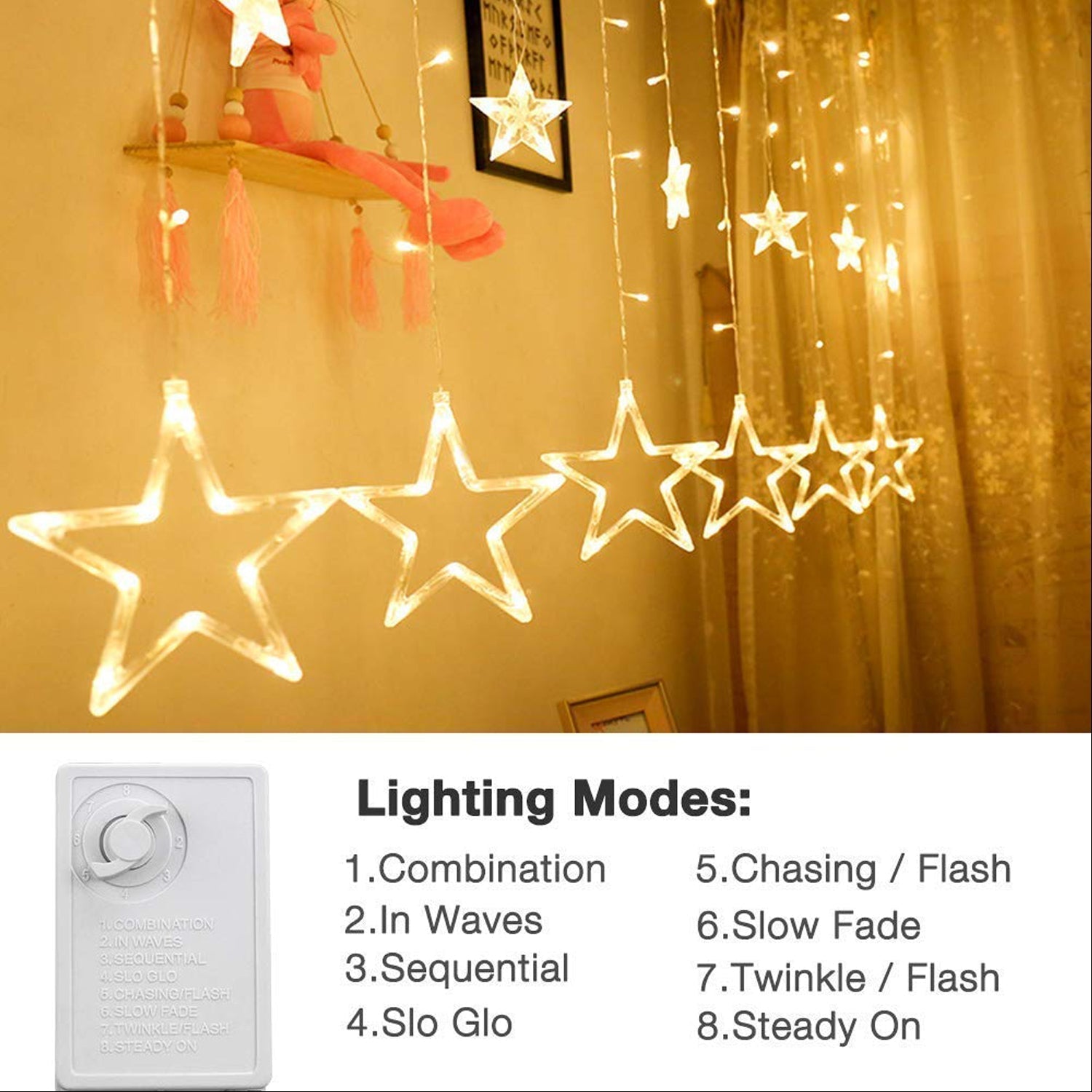 Detailed shot of individual star lights showcasing various lighting effects.