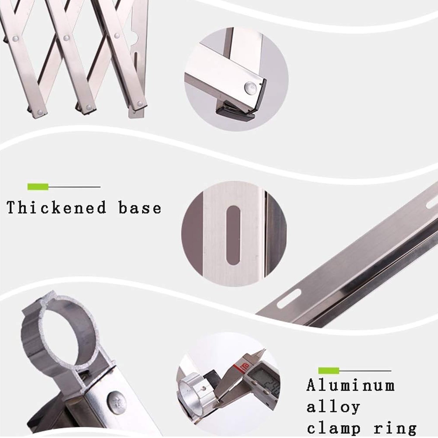 Dimensions of the foldable clothes rail, showing length, breadth, and height.