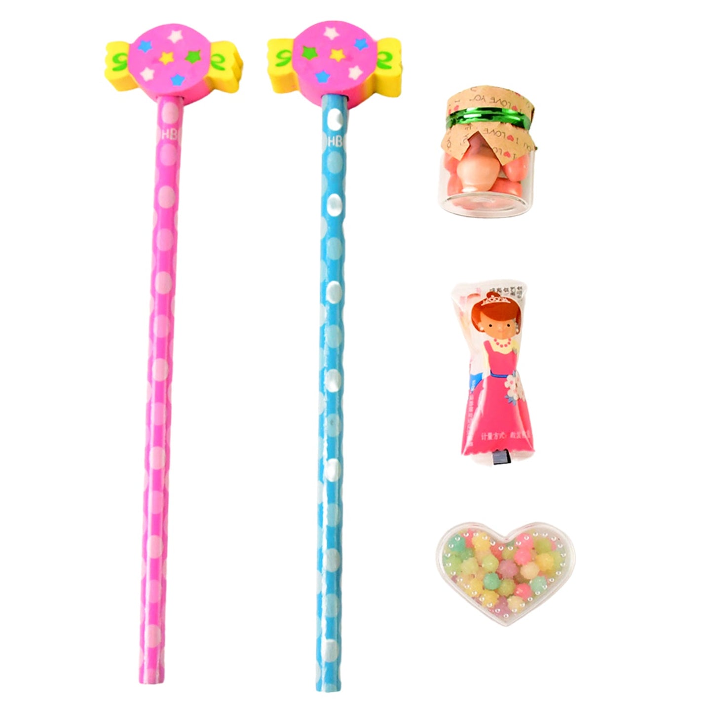 Themed pencil and accessory set featuring child-friendly materials and design