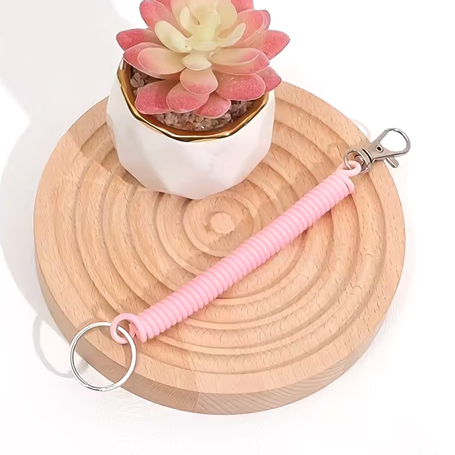 Detailed shot of flexible plastic spiral coil keychain bracelet