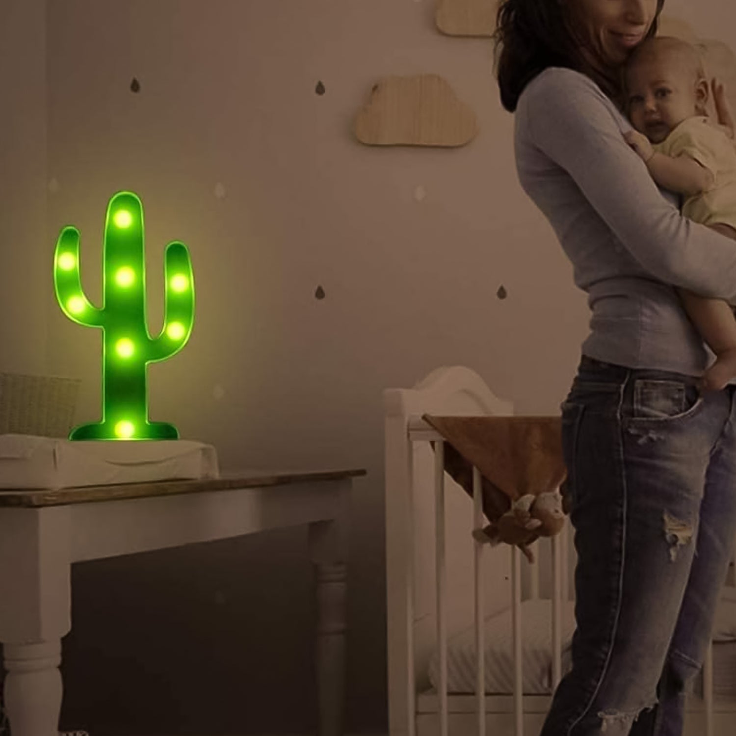 The LED Cactus Lamp with its stable base, ready for display.