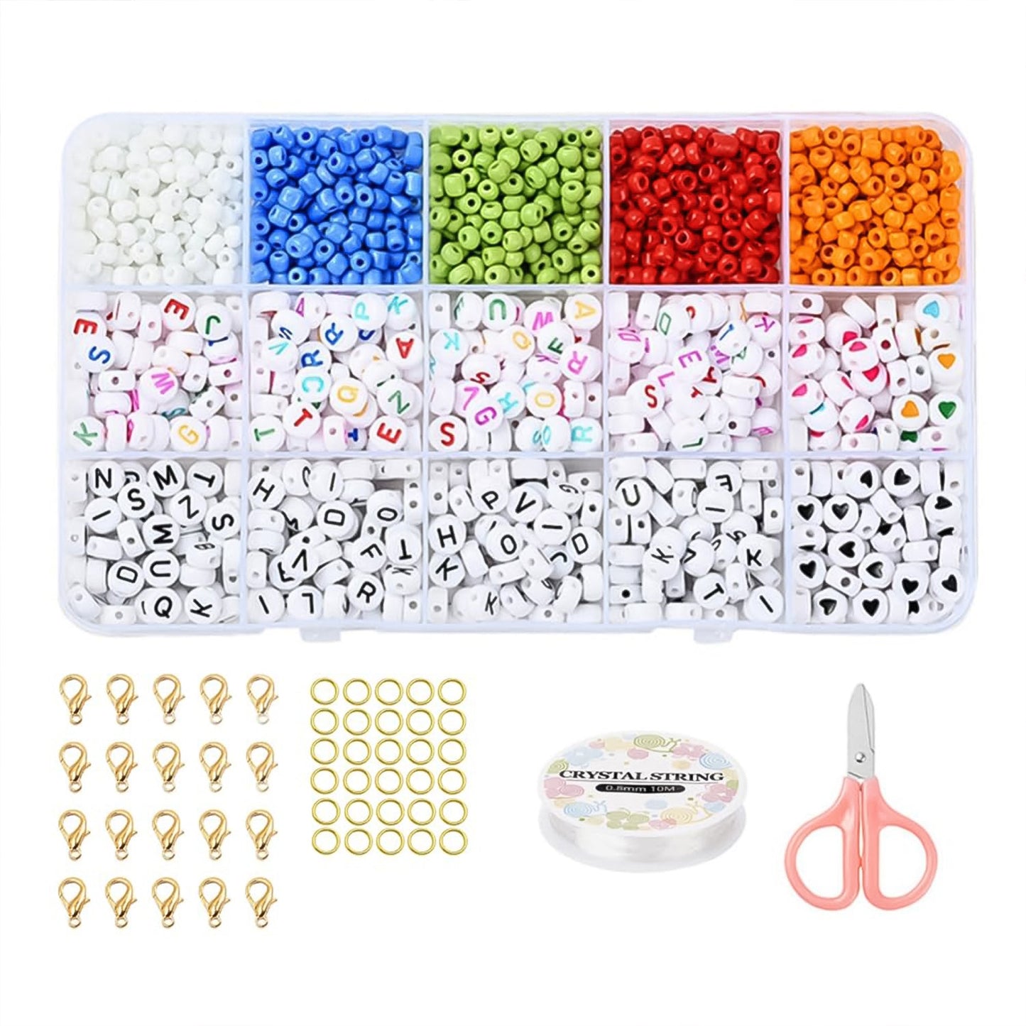 Child's hands creating a colorful bracelet using the DIY bead kit