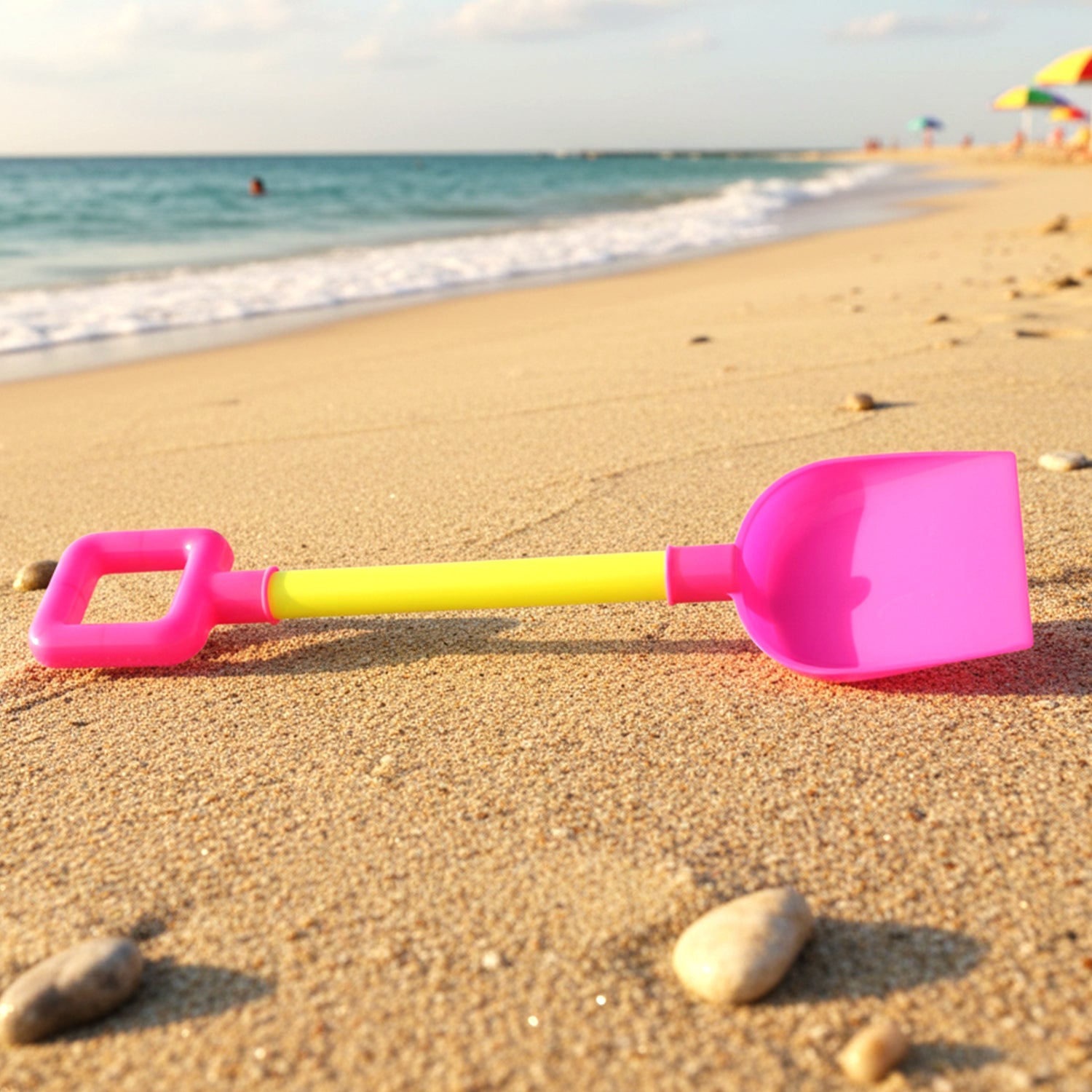 Kids beach shovel toy placed on sand for outdoor play