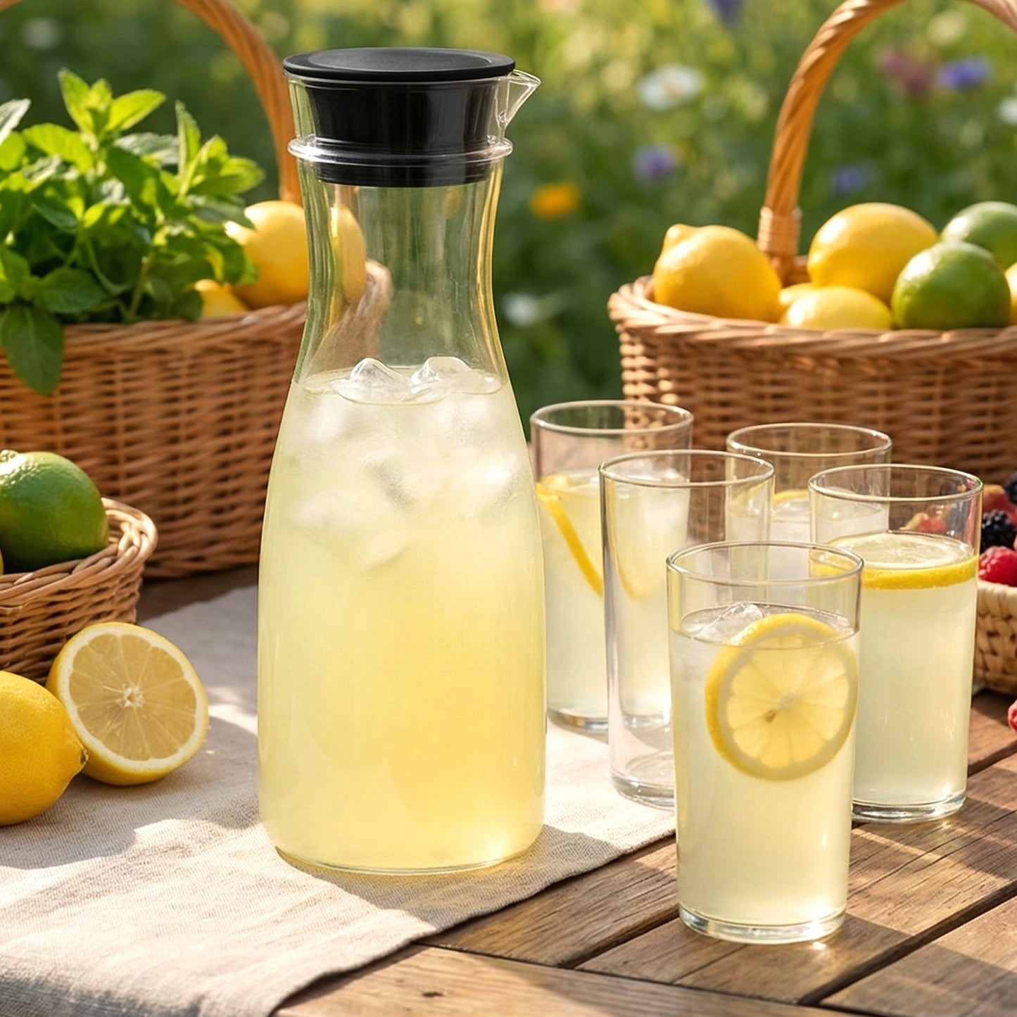 1000ml plastic jug with 6 durable glasses for beverages