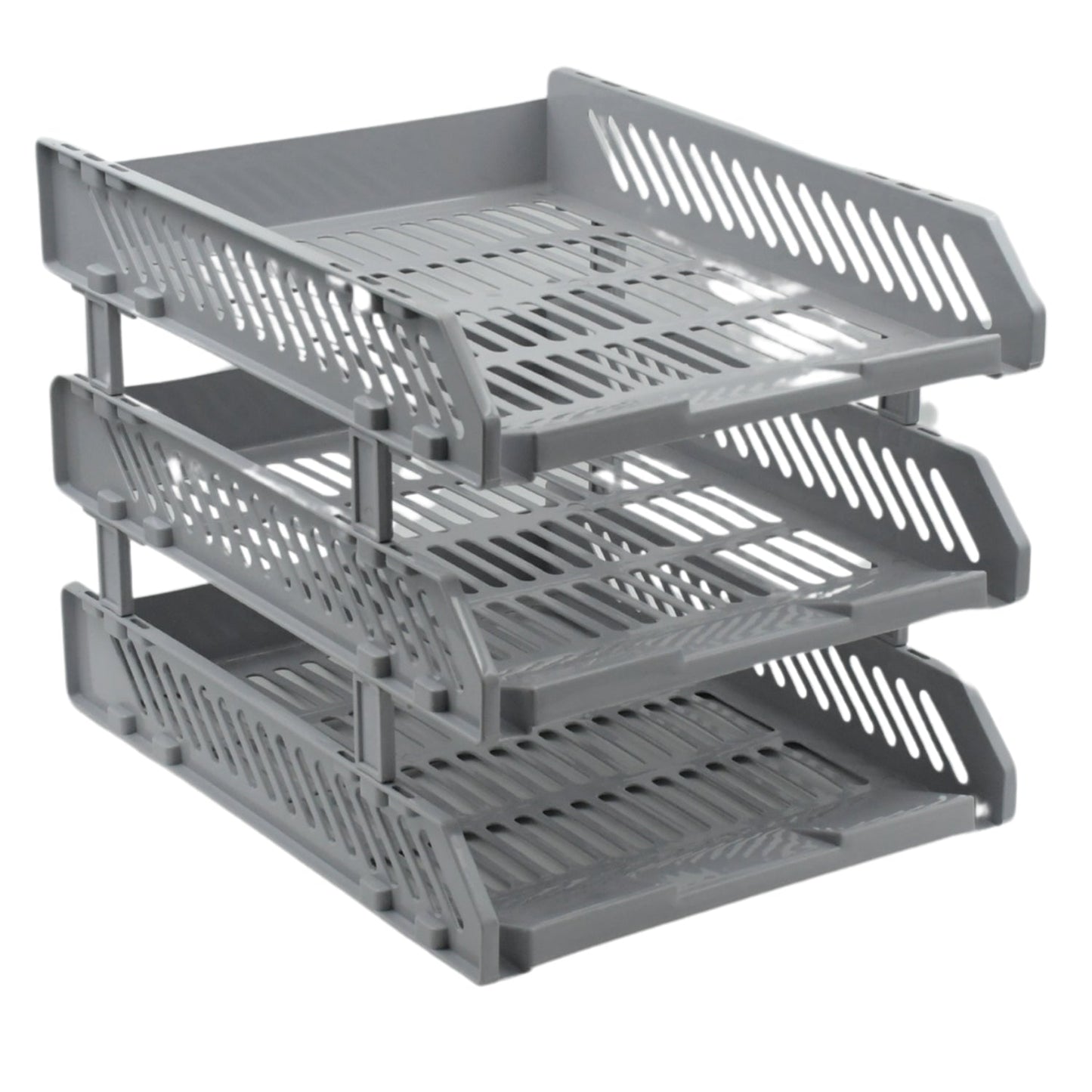 Open drawer of a file rack showing organized magazines and folders.
