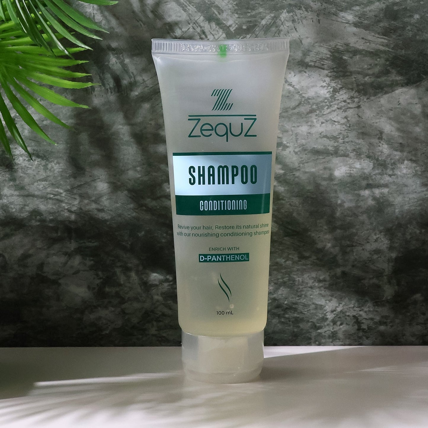 Zequz Conditioning Shampoo bottle labeled Conditioning for smooth, shiny hair
