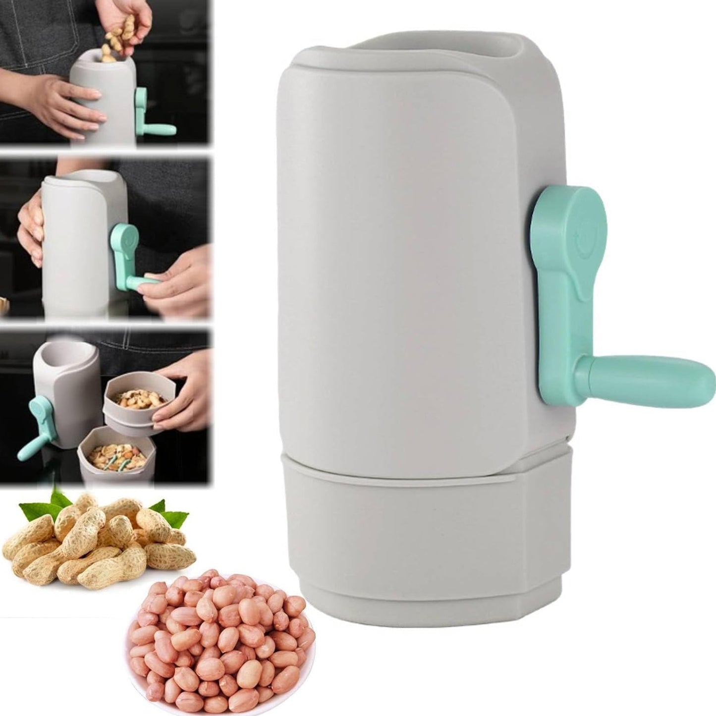 Display of the peanut sheller machine with various small legumes it can process.
