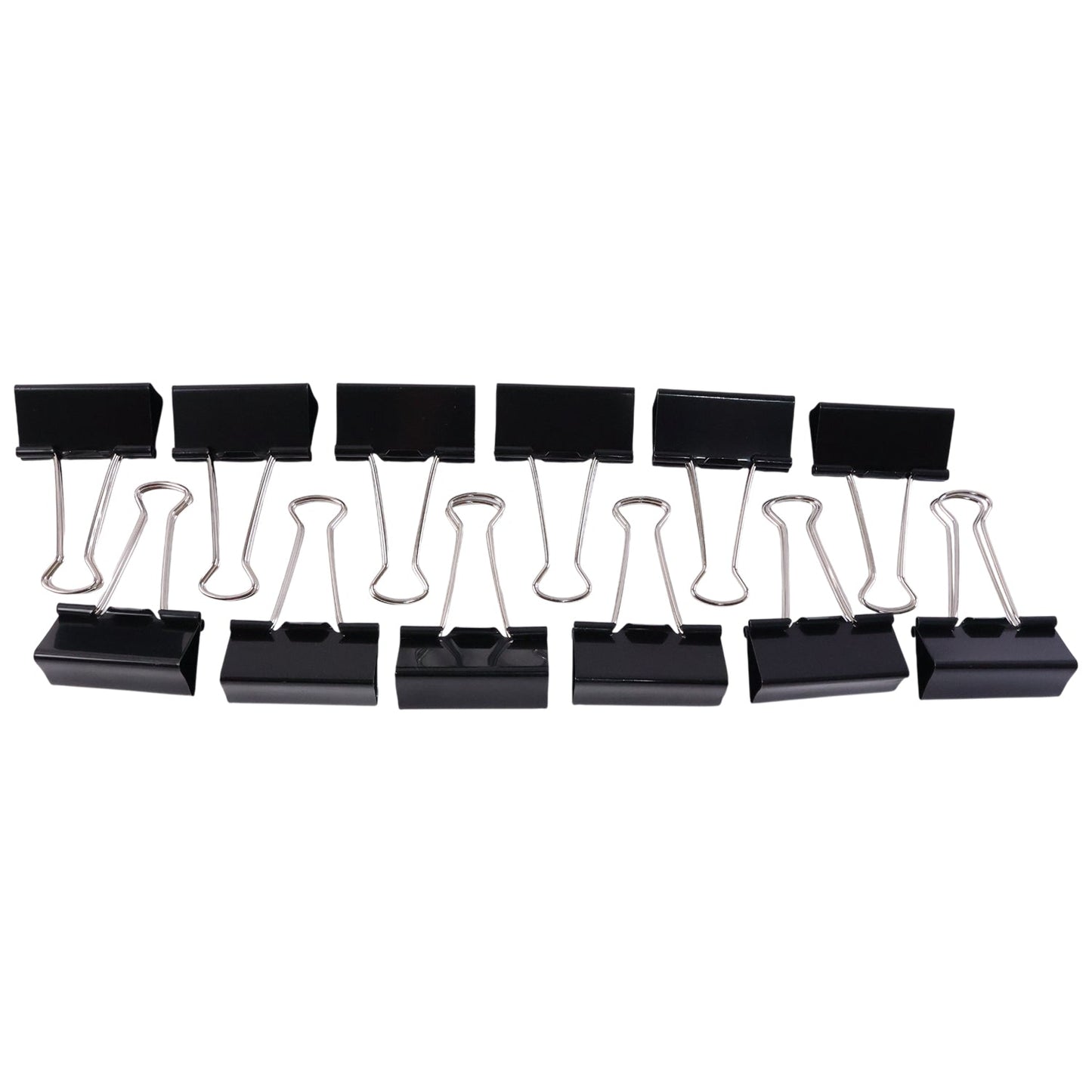 Organized file bundle held with black metal binder clips set