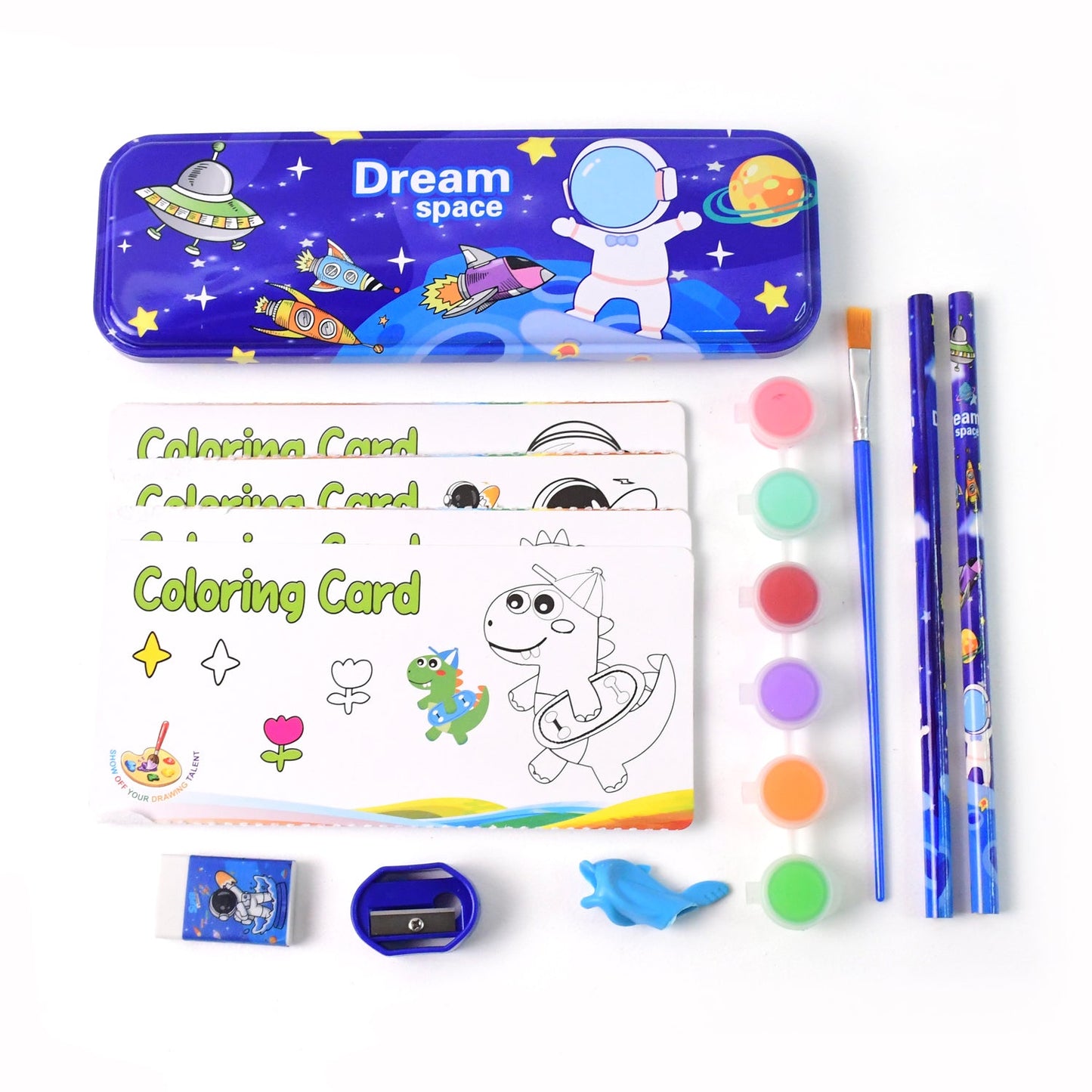 Space theme stationery gift pack with paints and brushes