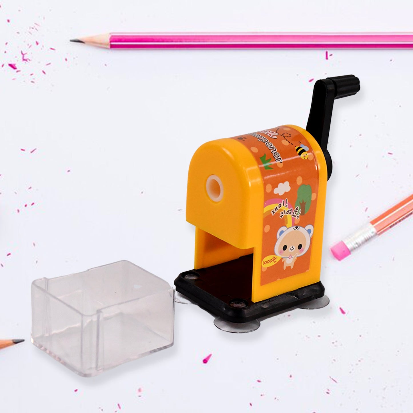 Table pencil sharpener with ergonomic button for easy use