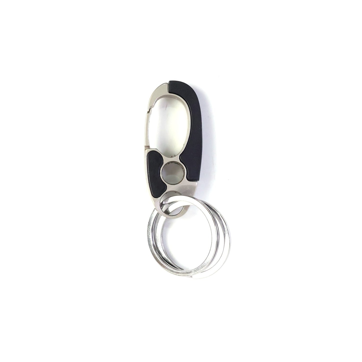 Side view of metal carabiner keychain with secure lock