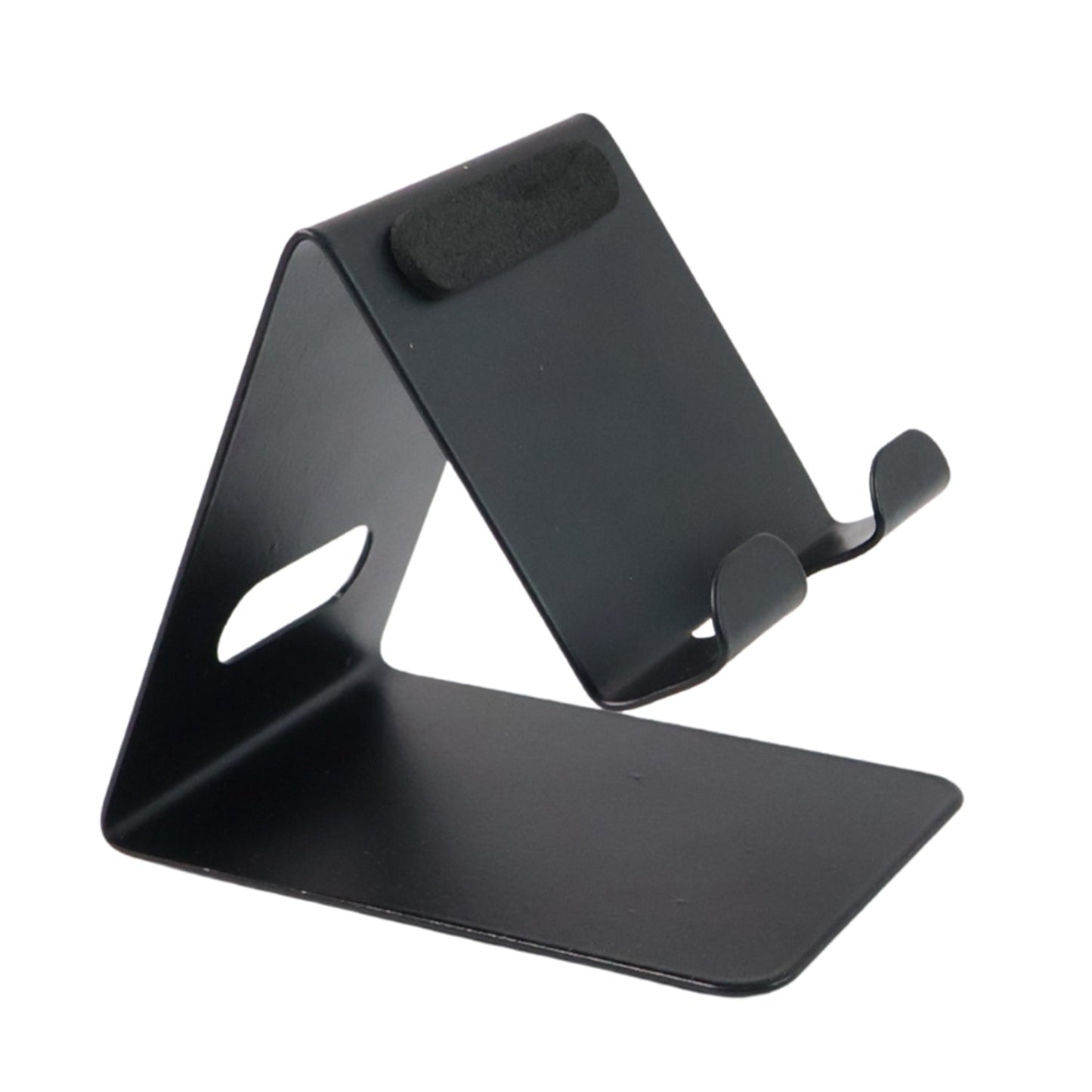 Phone holder placed on table providing stable support for a mobile device