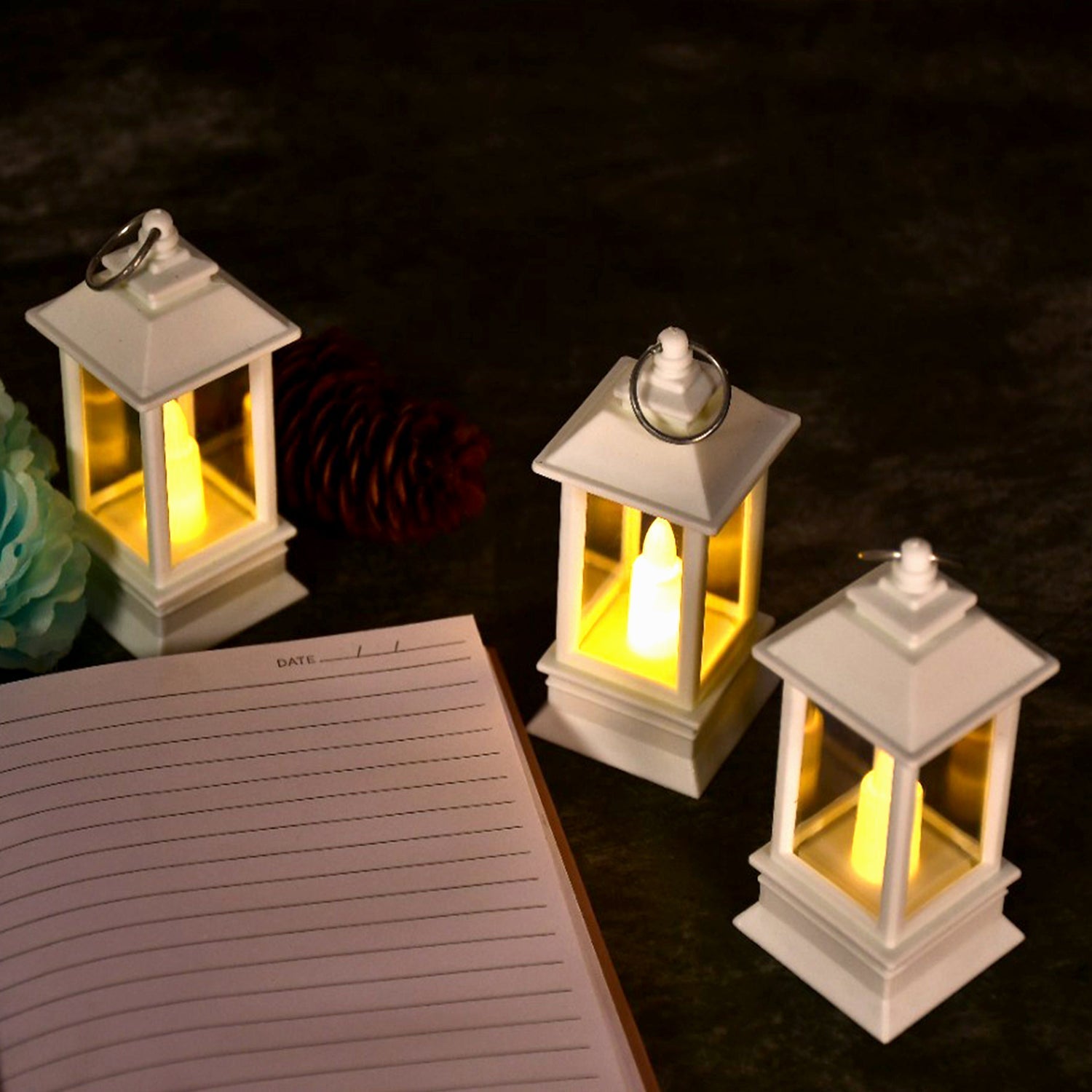 Classic white Flameless Candle Lantern adding charm to an interior.