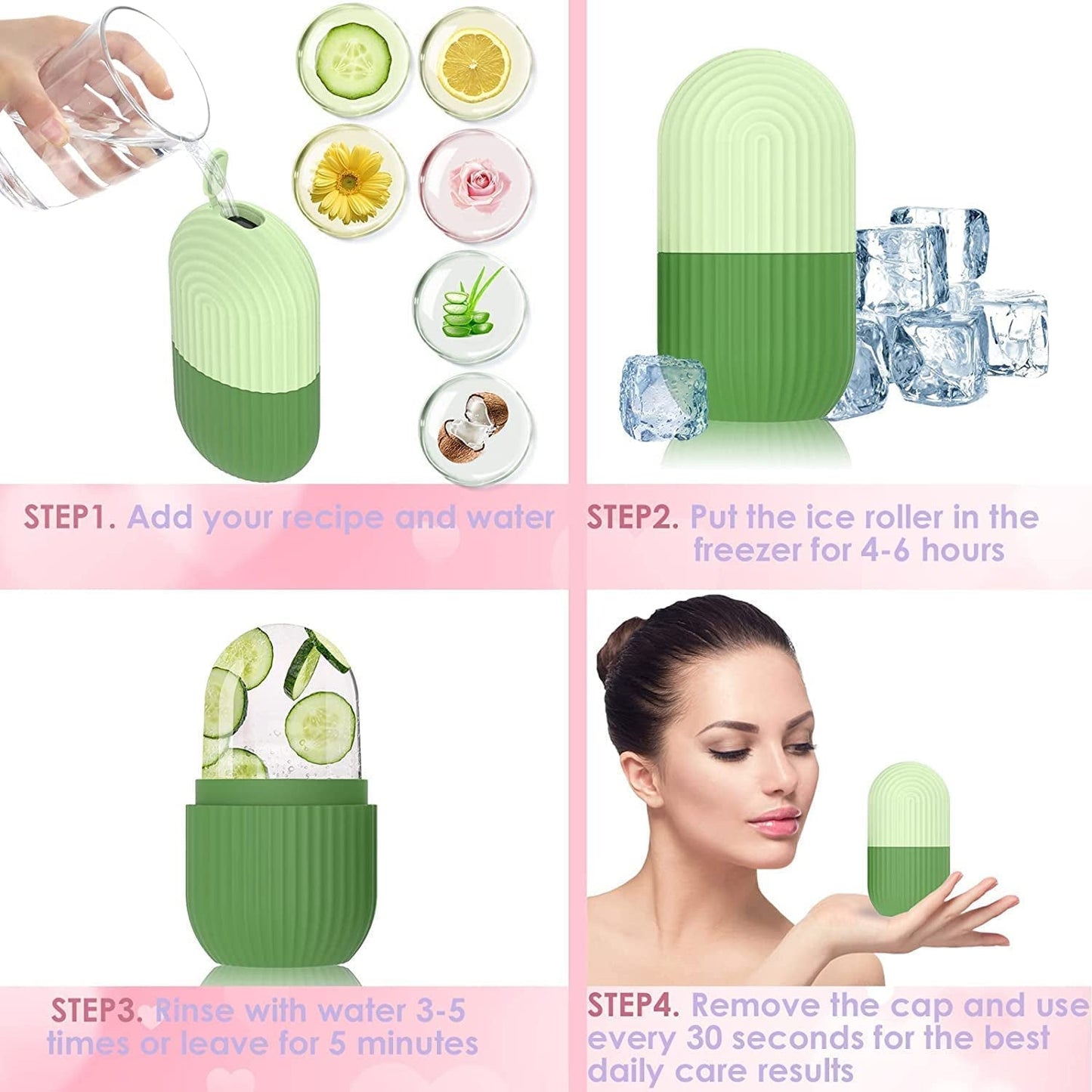 GlowForm ice roller for face, reducing puffiness and enhancing skin glow.