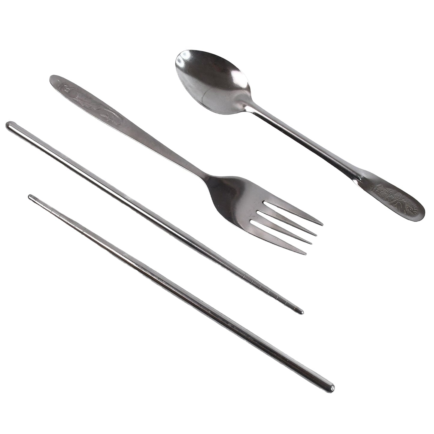 Stainless steel fork, spoon, and chopsticks from the portable cutlery set