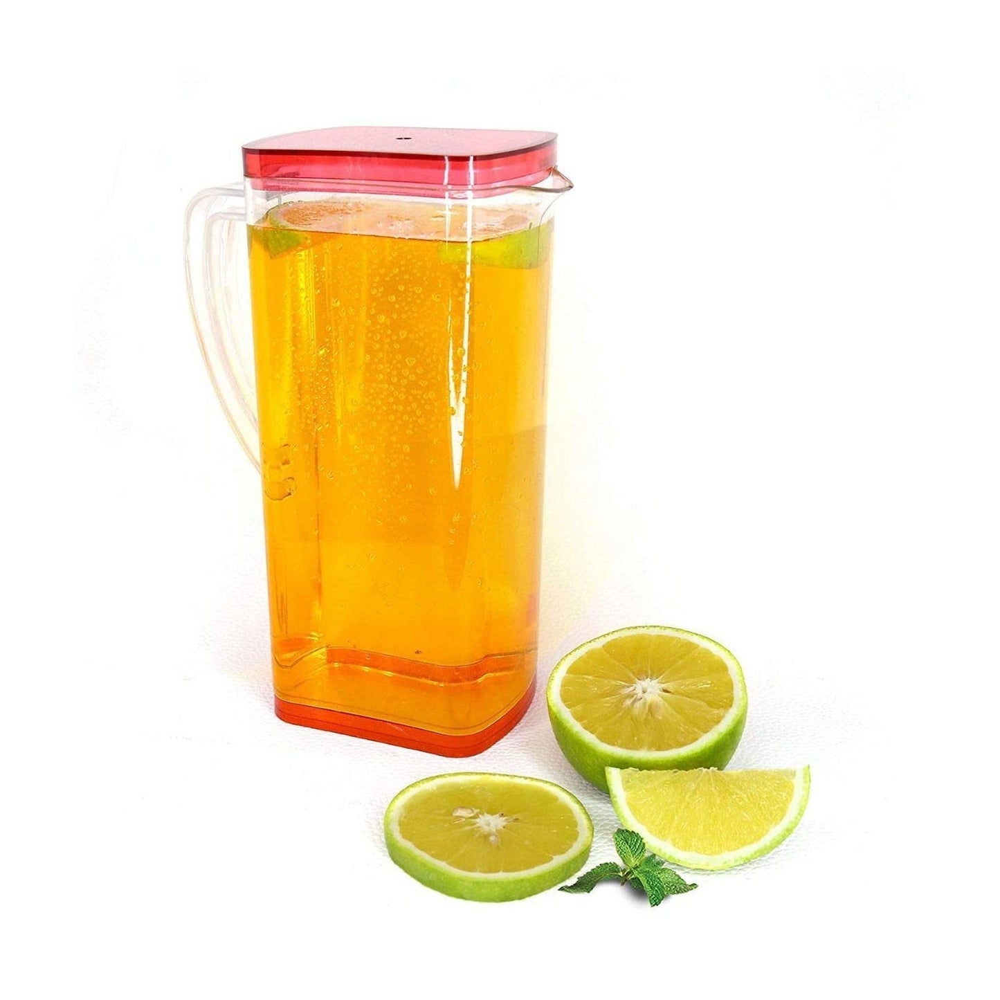 Clear 2-litre beverage jug with a blue lid, ideal for fridge storage.