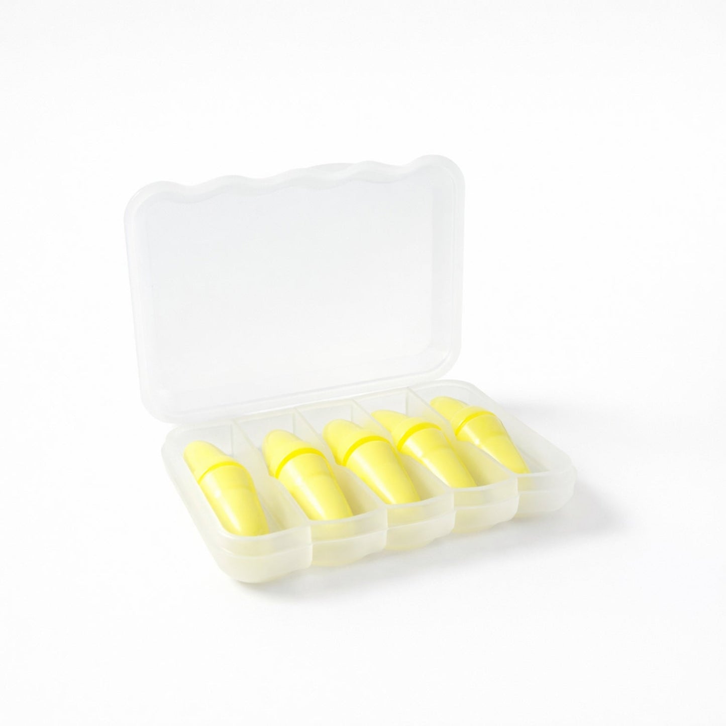 Foam ear plugs set displayed with storage case for travel convenience