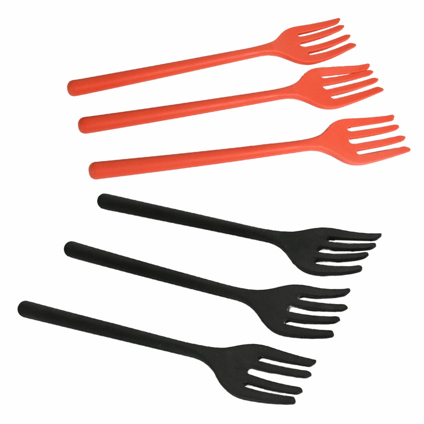 Multiple colorful silicone flexible forks stacked together, showcasing their soft texture.