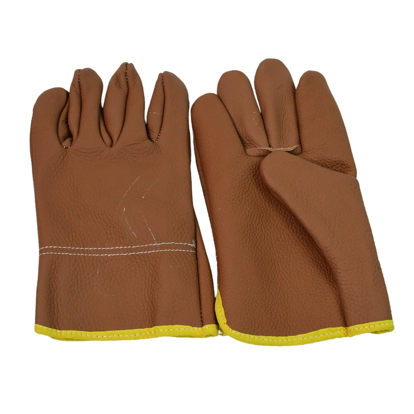 Side view of comfortable leather gardening gloves, showing flexibility for handling tools.