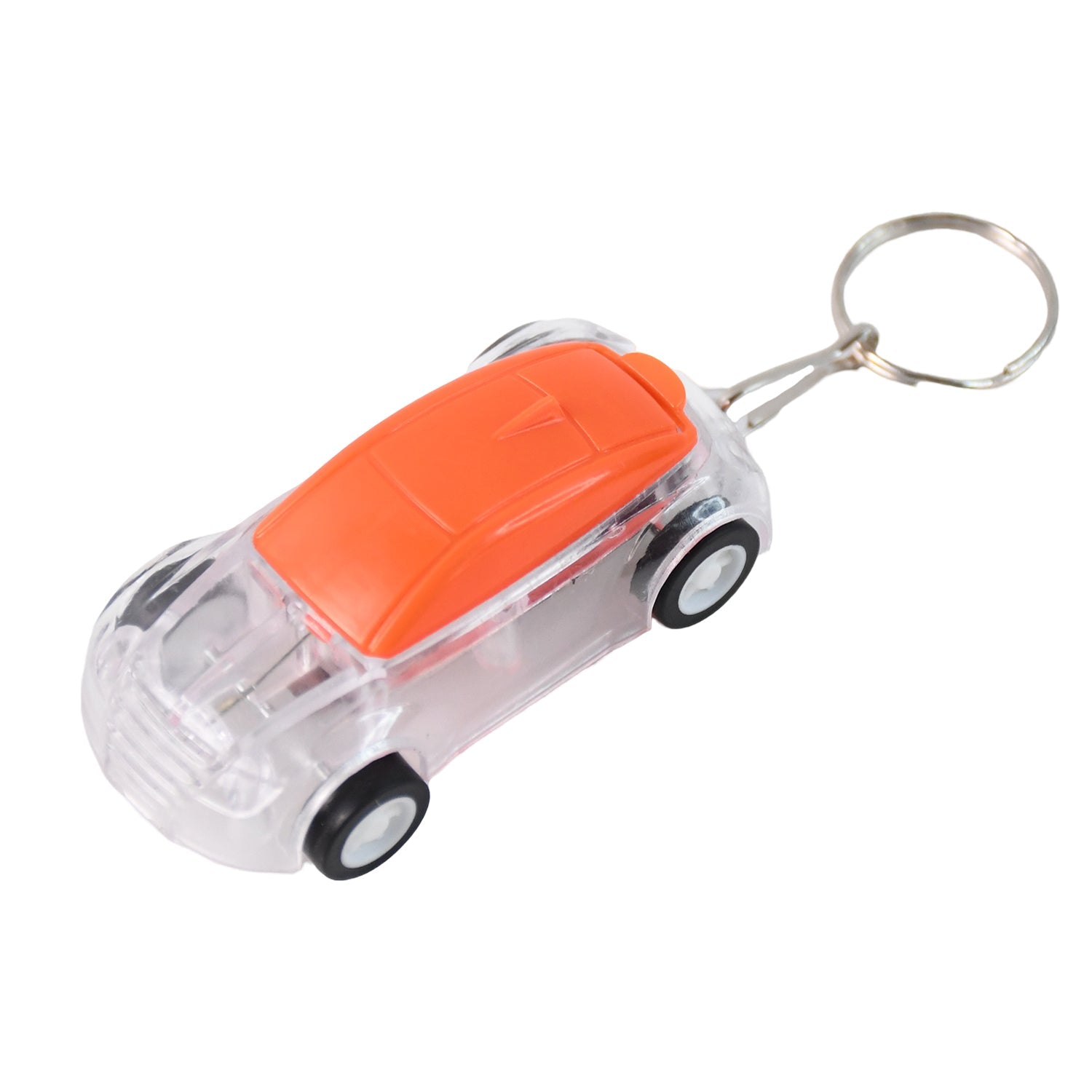 Keychain light shaped like a glowing mini car with flashing LED lights