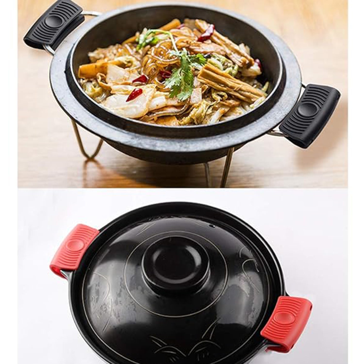 Apex view of heat resistant silicone pot handle cover with textured surface