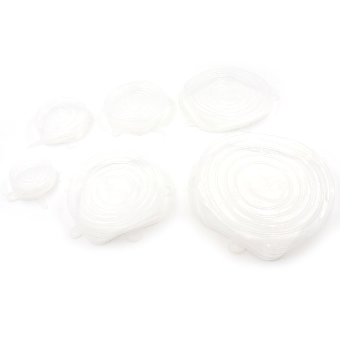 Stretchable silicone lids covering food bowls to keep fresh