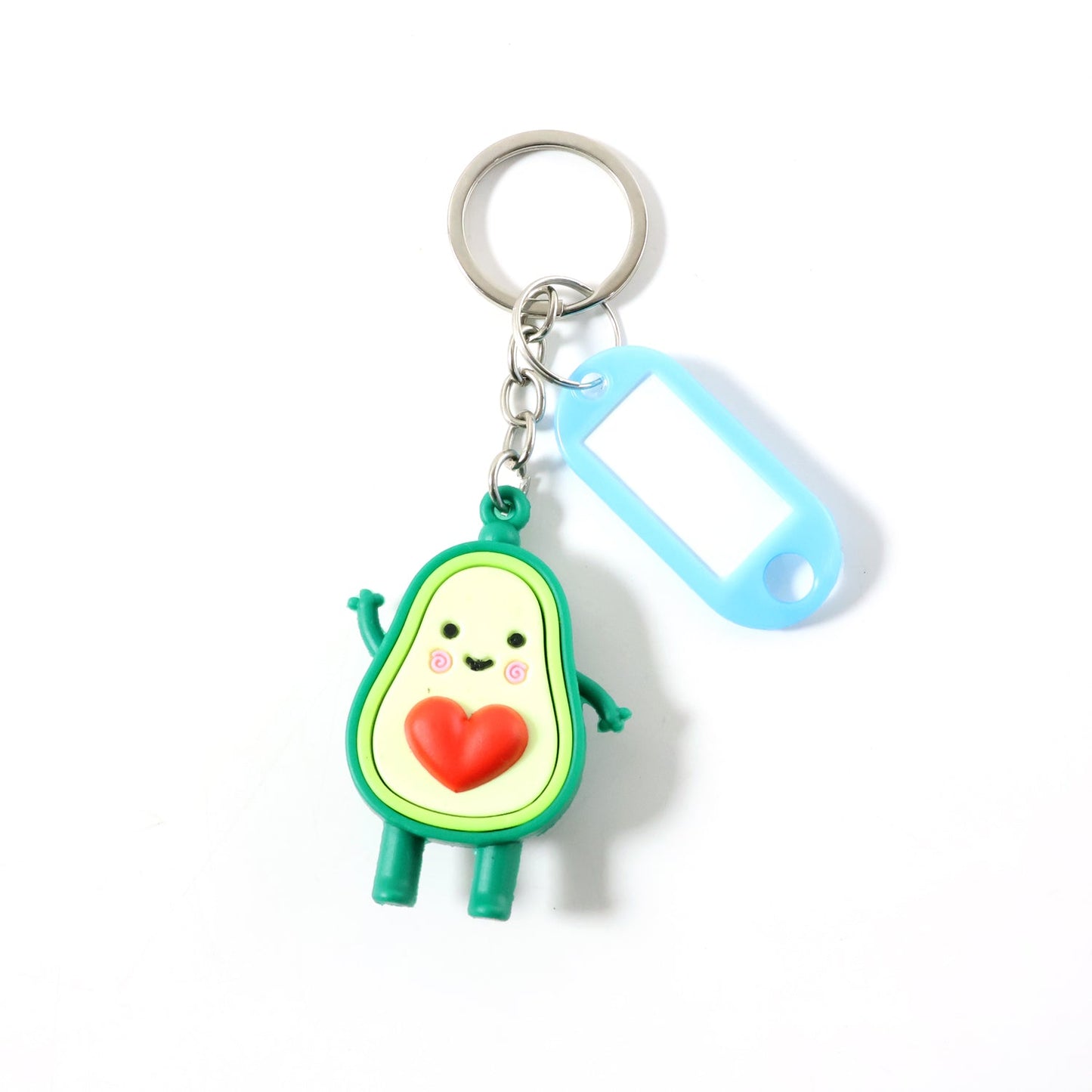 Metal ring avocado cartoon keychain with name tag for luggage and keys