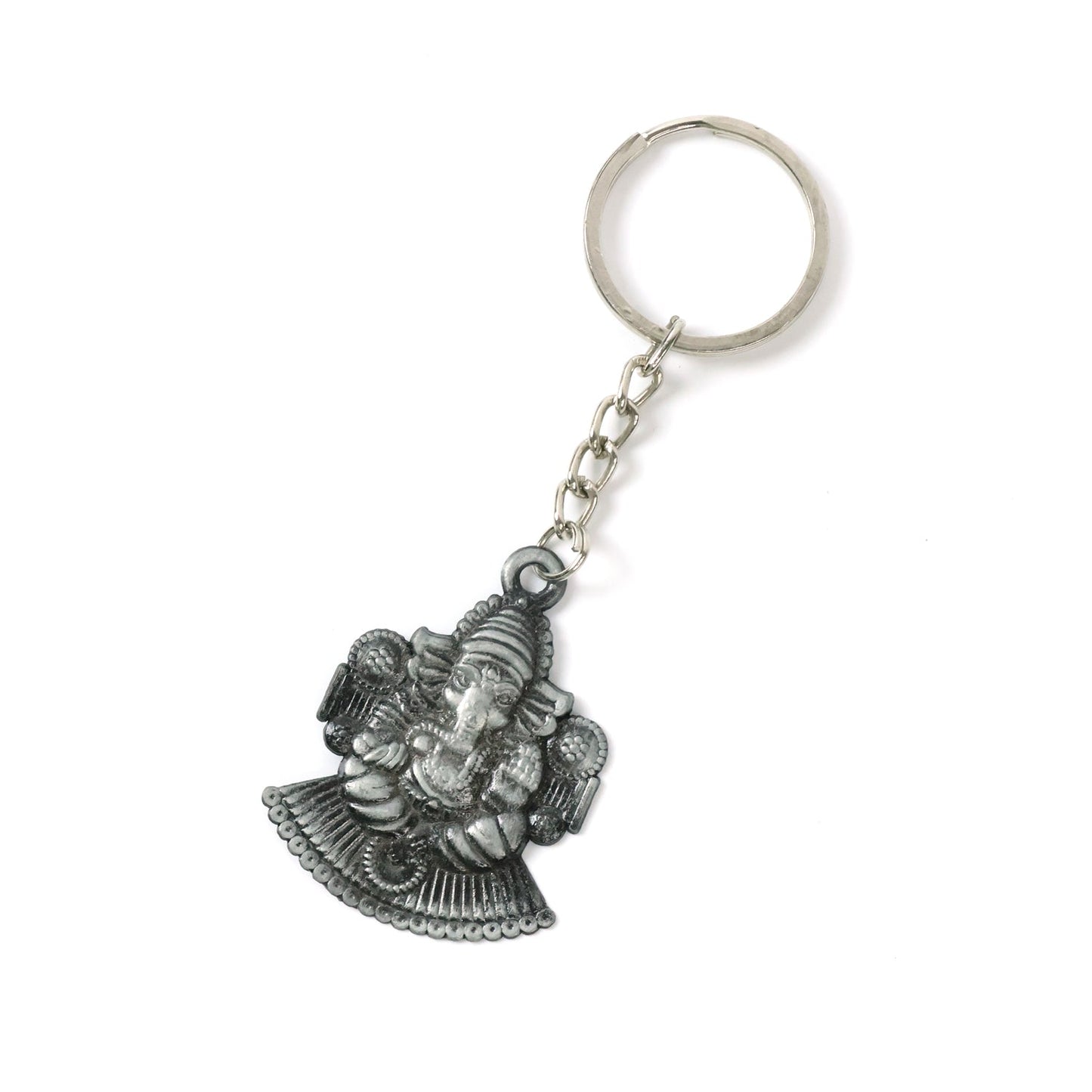 Lord Ganesha metal keychain featuring sturdy ring for attaching keys