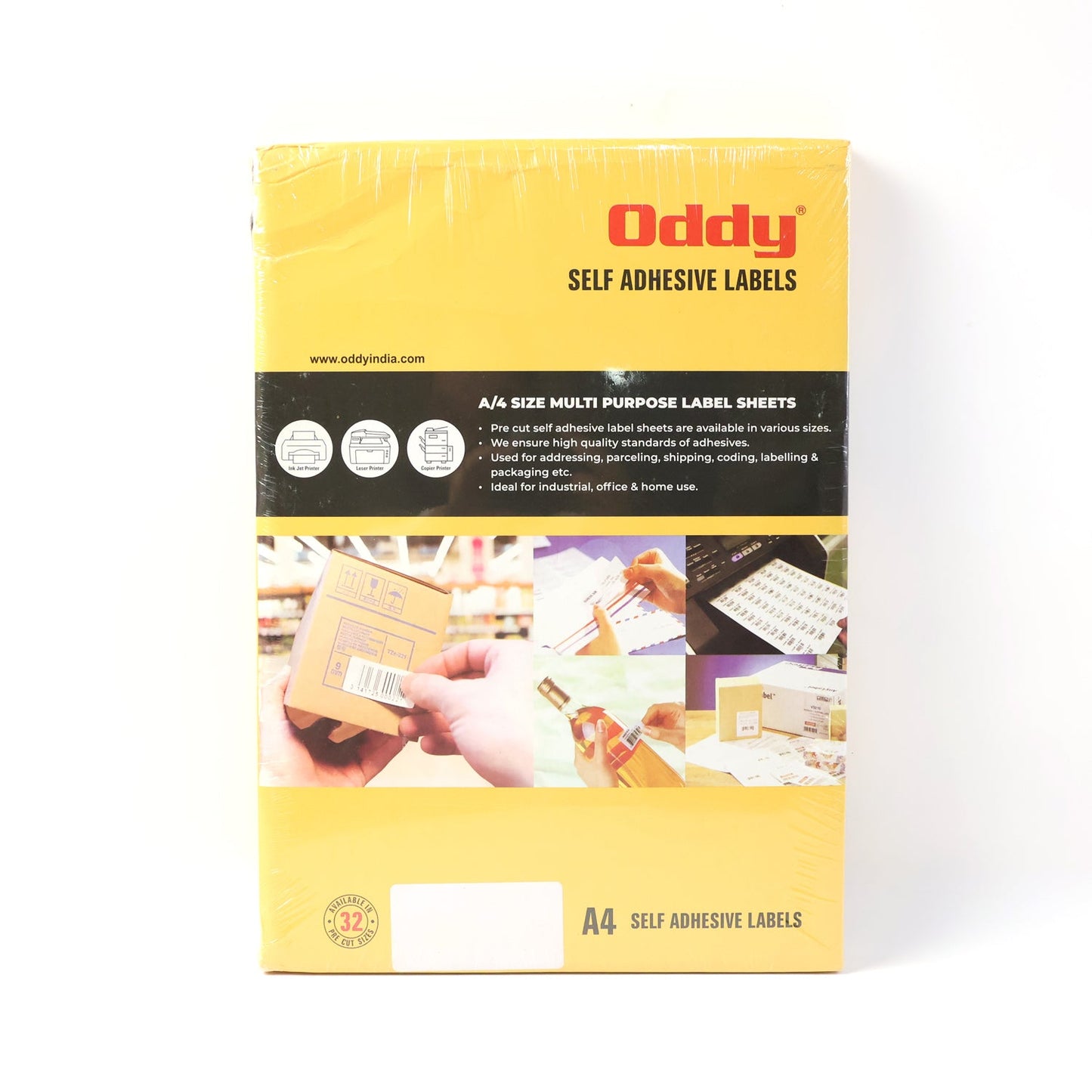 Self-adhesive labels on white sheets for office and ecommerce use