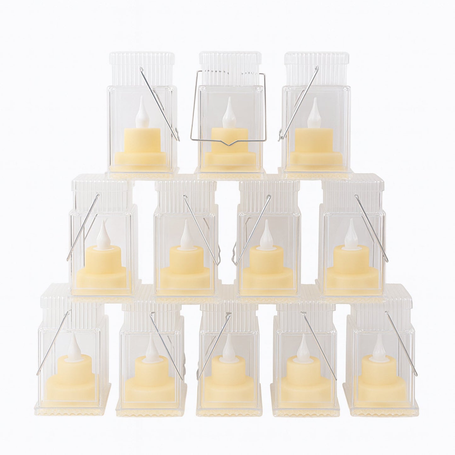 Transparent storm lantern with warm LED candle inside, flameless