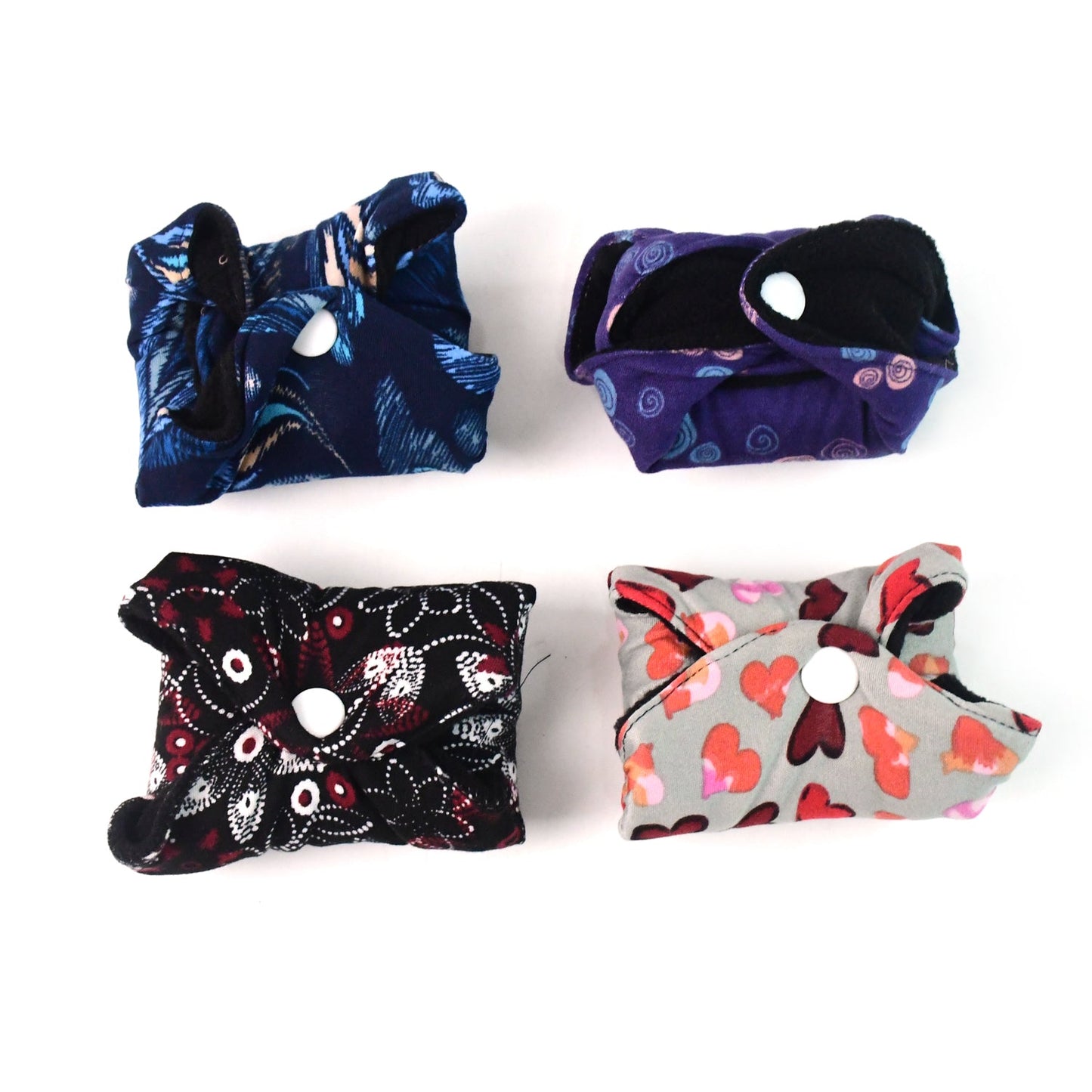 Eco-friendly washable sanitary napkins arranged to show leak-proof backing and comfort
