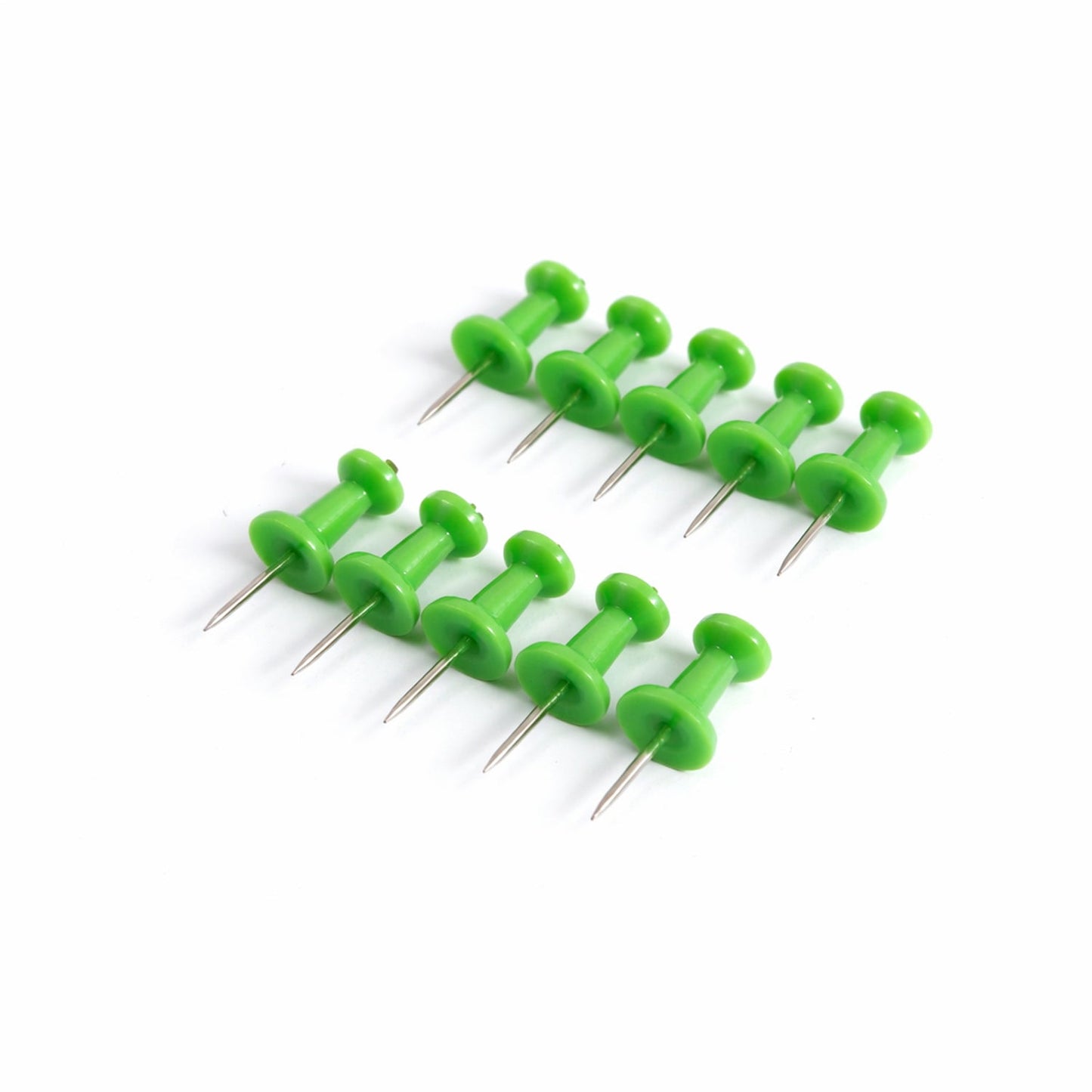 Notice board neatly organised with green plastic push pins