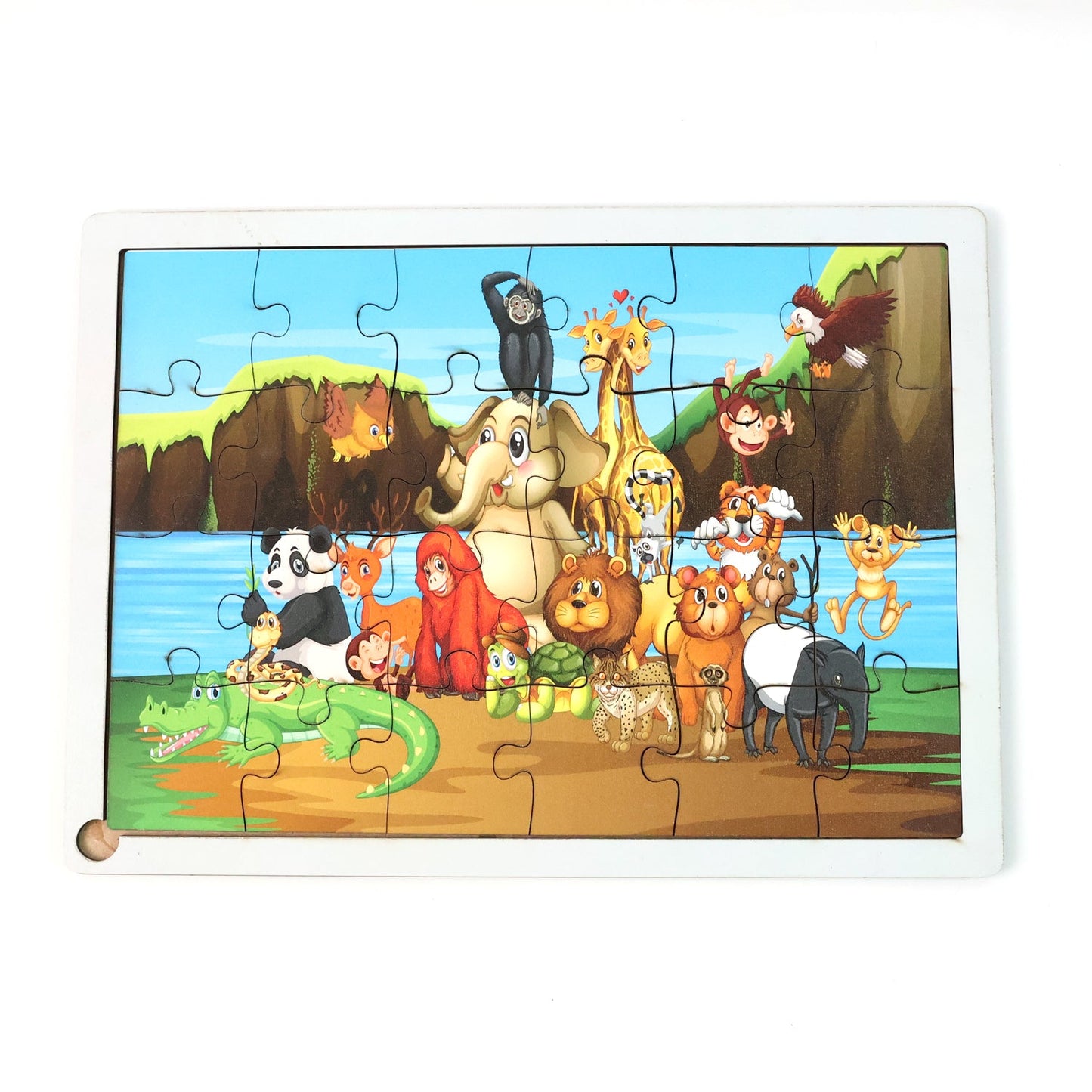 Close-up of vibrant colors on educational wooden jigsaw puzzle
