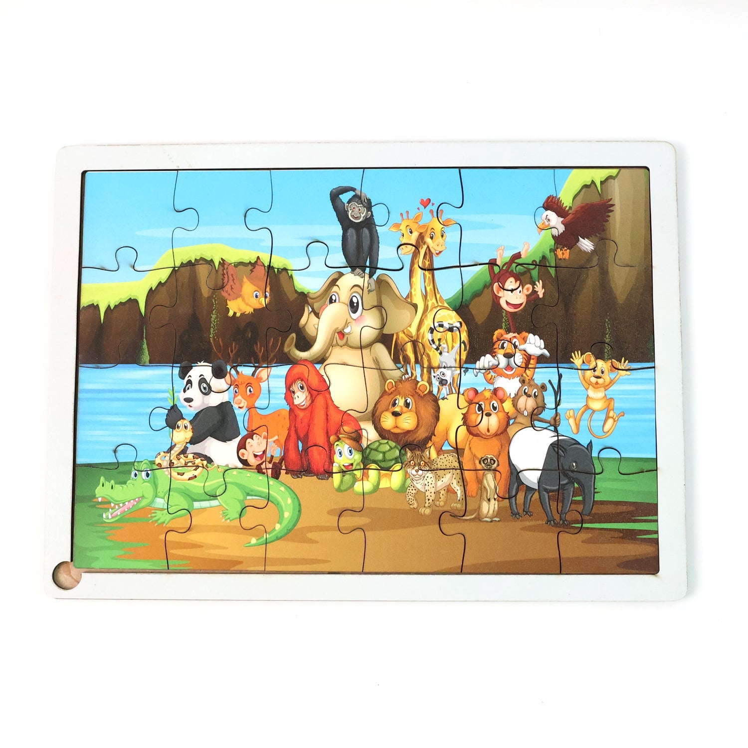 Close-up of vibrant colors on educational wooden jigsaw puzzle