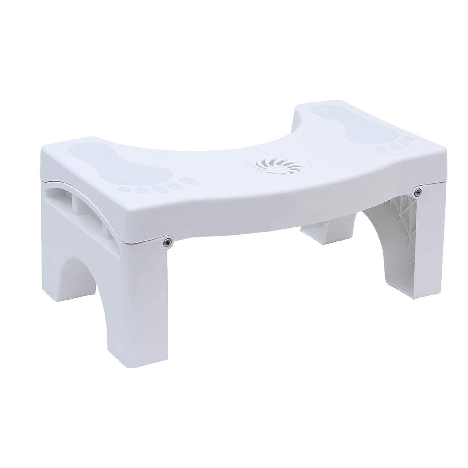 The toilet squat stool folded flat, demonstrating its compact size for easy storage.